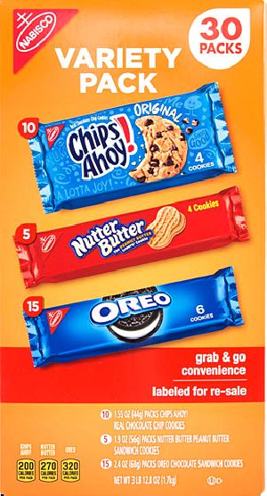 NABISCO CHIPS AHOY and NUTTER BUTTER & OREO VARIETY PACK1.7KG- 60.80 OZ